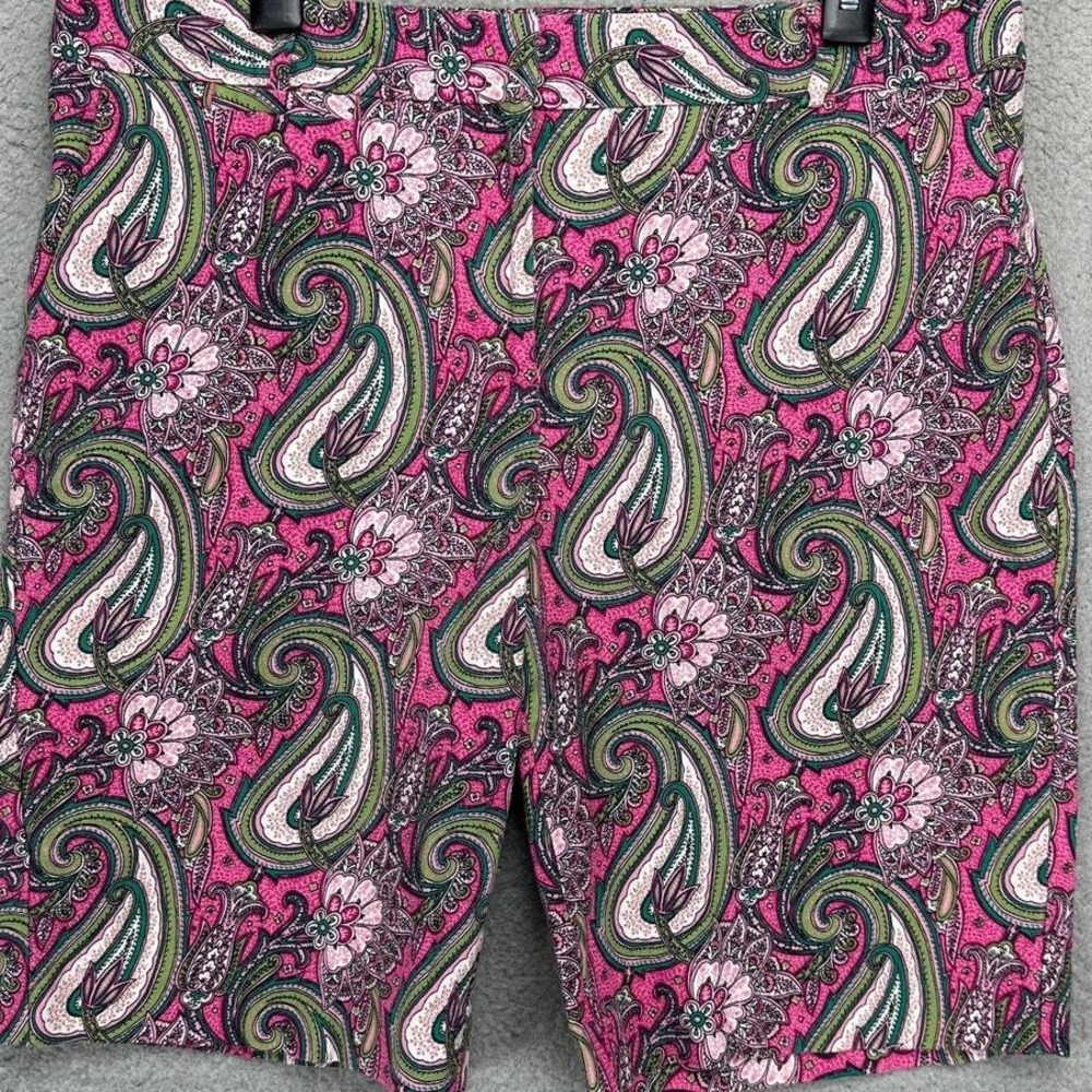 Talbots Shorts Womens Medium Pink Green Paisley Activewear Flat Front Stretch